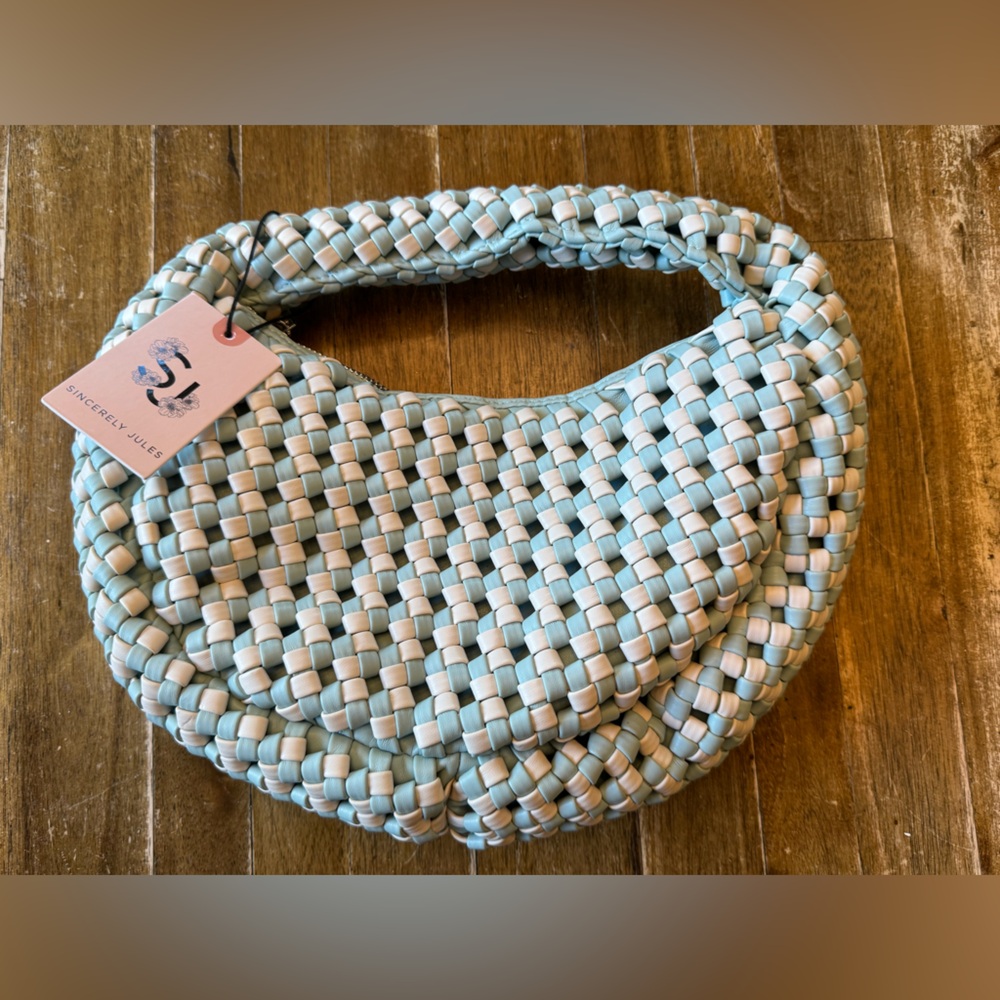 NWT Sincerely Jules Brand Light Blue & White Woven Handbag, Satchel, Bag